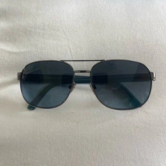 Authentic Burberry sunglasses in excellent condition. Sides are a greenish blue Burberry B 4123 3355/87 Blue 57/18/140 Sunglasses Made in  main image 3
